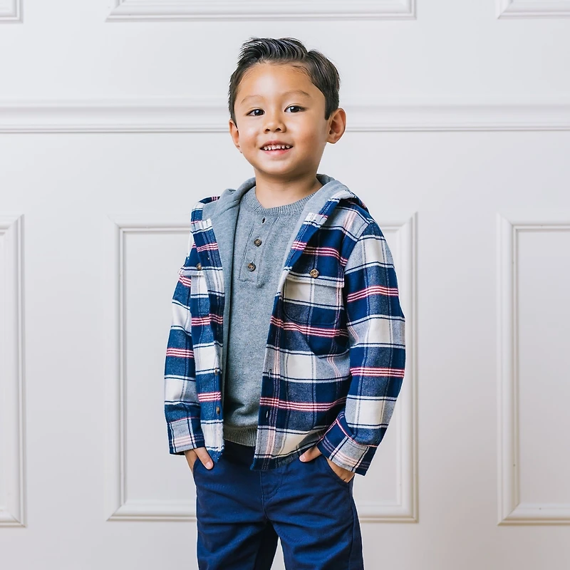 Hope & Henry Boys Long Sleeve Hooded Flannel Shirt Jacket