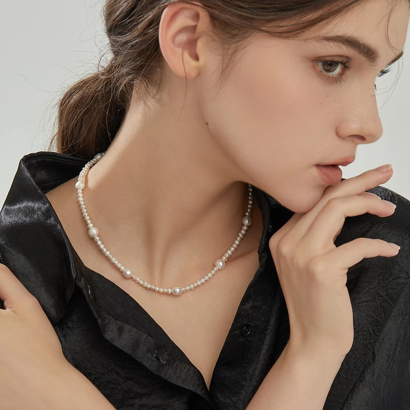 18K Gold Plated Mixed Large & Small Freshwater Pearl - Kylie Necklace 16" For Women