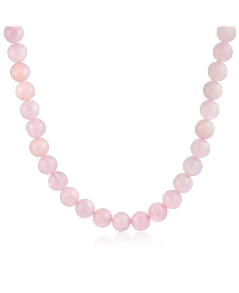 Bling Jewelry Plain Simple Classic Pale Pink Natural Rose Quartz Round 10MM Bead Strand Necklace Silver Plated Clasp
