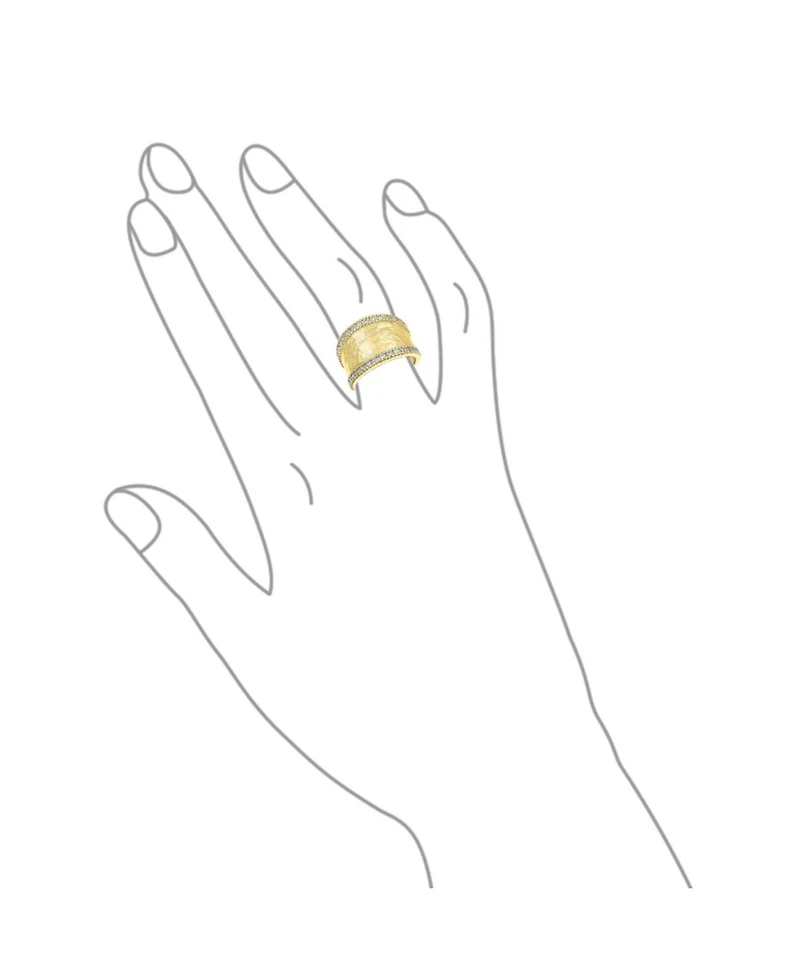 Bling Jewelry Modern Style Cz Accent Band Fashion Statement Brushed Hammered Matte Finish Wide Ring Yellow Gold Plated Brass Or Rhodium Br