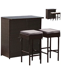 Patio 3PCS Rattan Bar Table Stool Set Cushioned Chairs