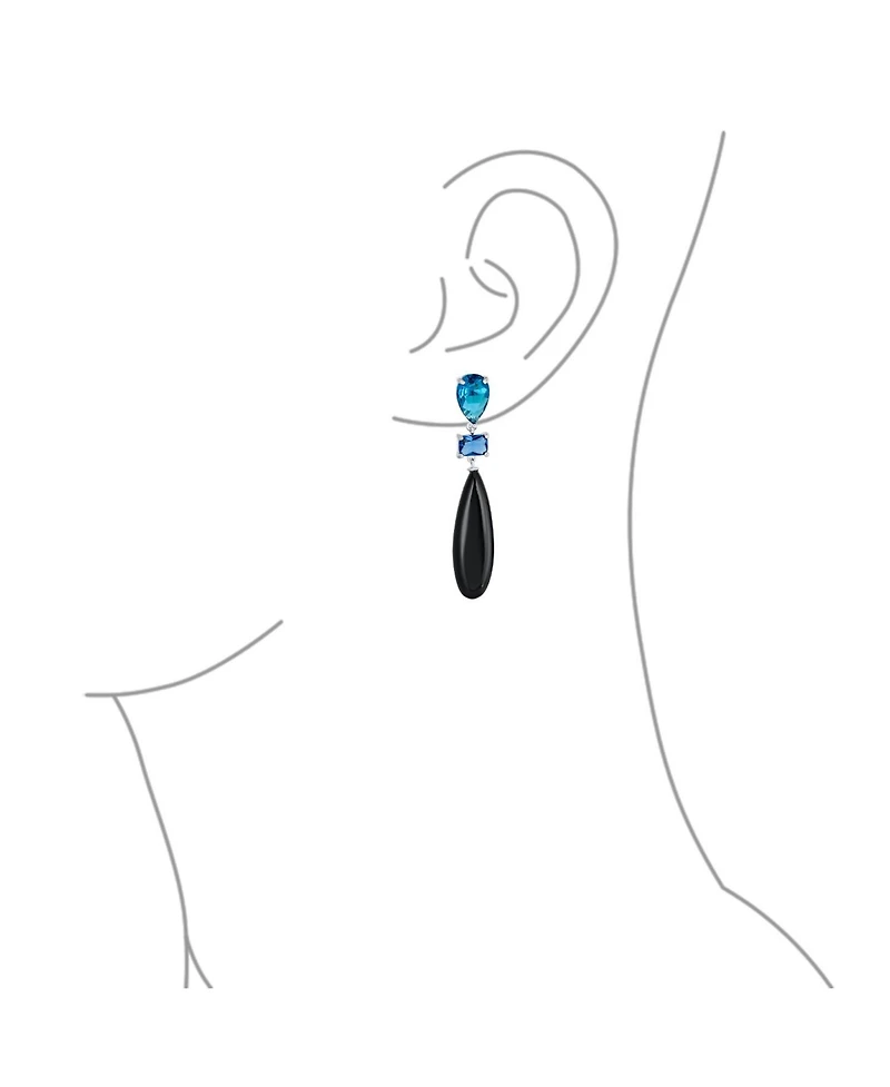 Bling Jewelry Linear Multi Color Black Onyx Blue Natural Turquoise Navy Sodalite Rose Quartz Chandelier Elongated Long Teardrop Dangling Earrings