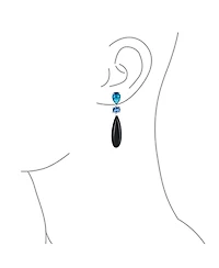 Bling Jewelry Linear Multi Color Black Onyx Blue Natural Turquoise Navy Sodalite Rose Quartz Chandelier Elongated Long Teardrop Dangling Earrings