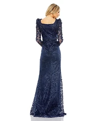 Mac Duggal Women's Embroidered Applique Shoulder Detail Trumpet Gown
