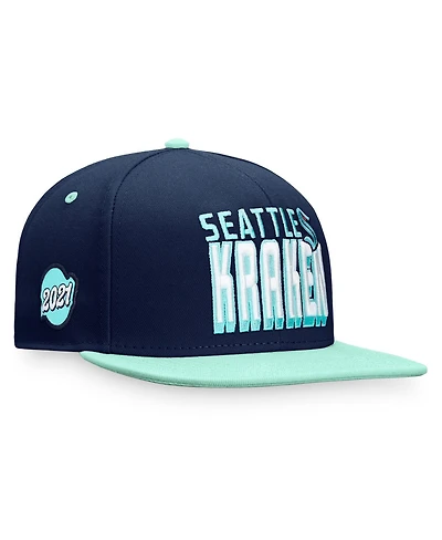 Men's Fanatics Navy, Blue Seattle Kraken Heritage Retro Two-Tone Snapback Hat
