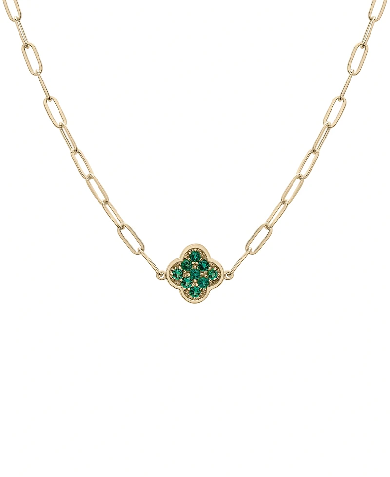 Lab-Grown Emerald Clover Pendant Necklace (1/5 ct. t.w.) in 14k Gold-Plated Sterling Silver, 16" + 2" extender