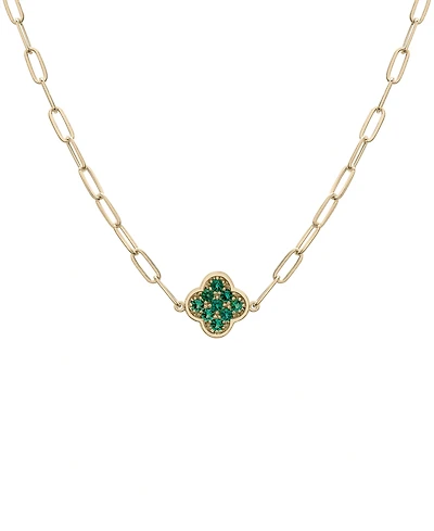 Lab-Grown Emerald Clover Pendant Necklace (1/5 ct. t.w.) in 14k Gold-Plated Sterling Silver, 16" + 2" extender