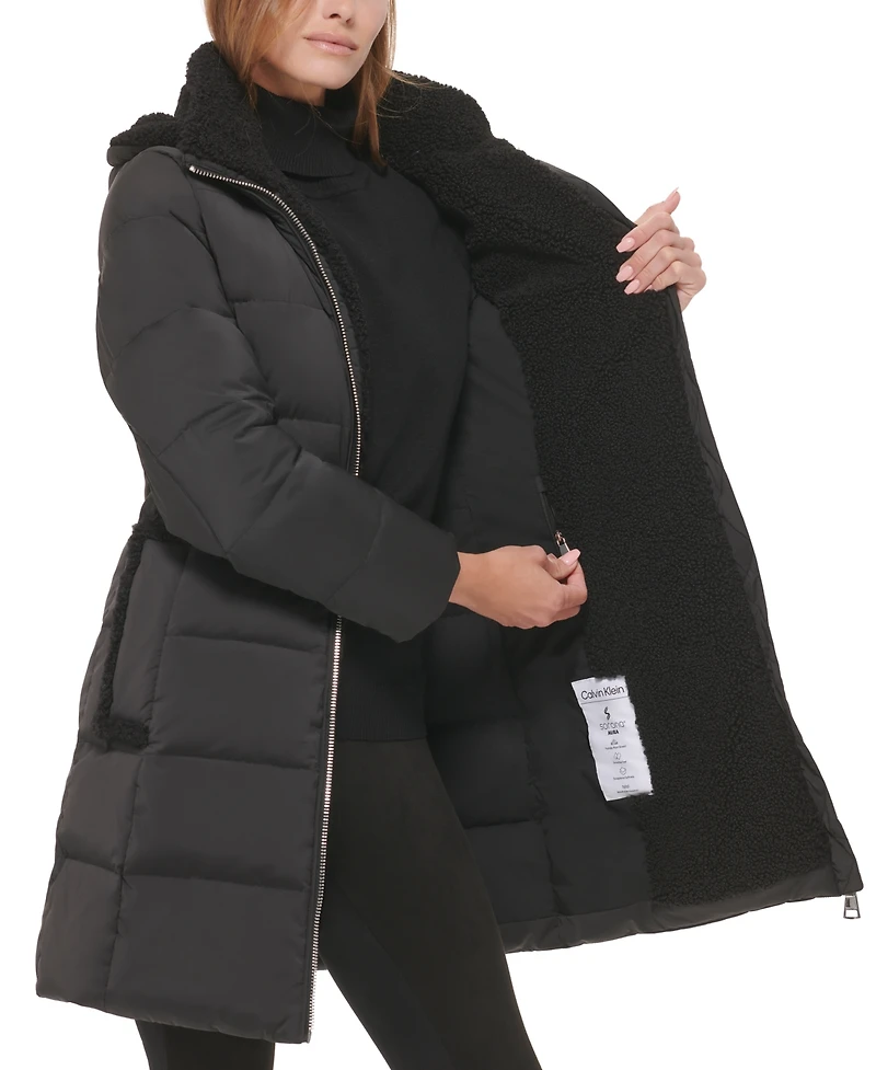 Calvin Klein Women's Sherpa-Trimmed Hooded Down Puffer Coat