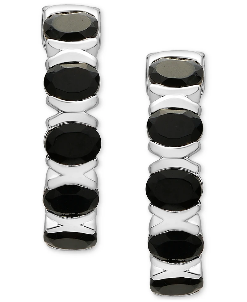 Onyx Small Oval Hoop Earrings in Sterling Silver