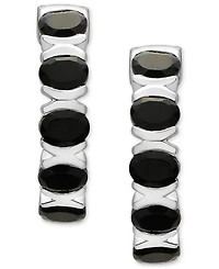 Onyx Small Oval Hoop Earrings in Sterling Silver