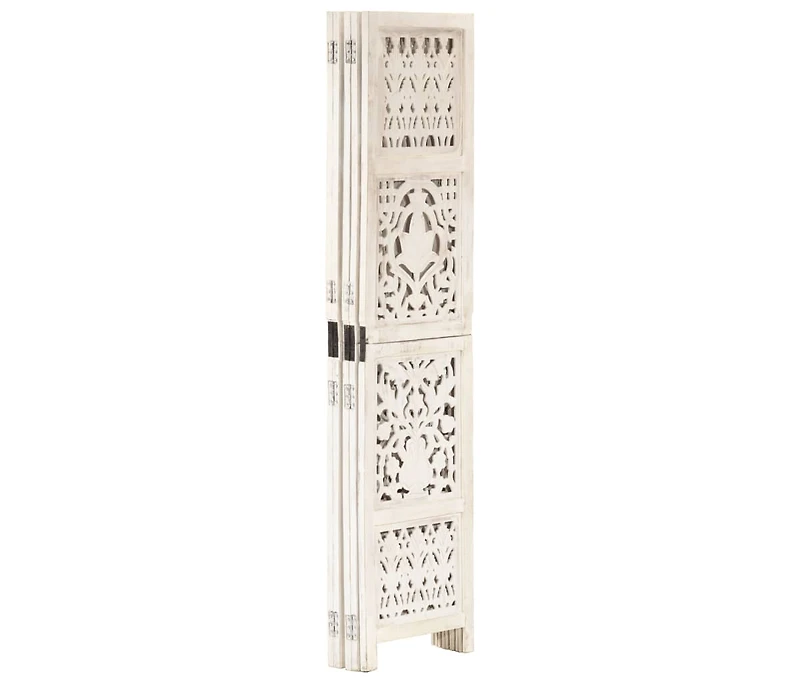 vidaXL Hand carved 5-Panel Room Divider White 78.7"x65" Solid Mango Wood