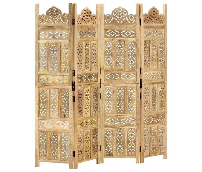 vidaXL Hand carved 4-Panel Room Divider 63"x65" Solid Mango Wood