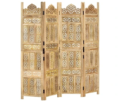 vidaXL Hand carved 4-Panel Room Divider 63"x65" Solid Mango Wood