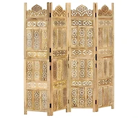 vidaXL Hand carved 4-Panel Room Divider 63"x65" Solid Mango Wood