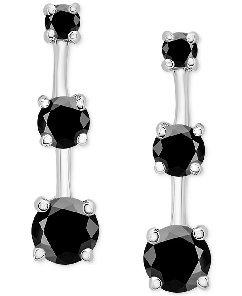 2-Pc. Set Onyx Triple Stone Pendant Necklace & Matching Drop Earrings in Sterling Silver