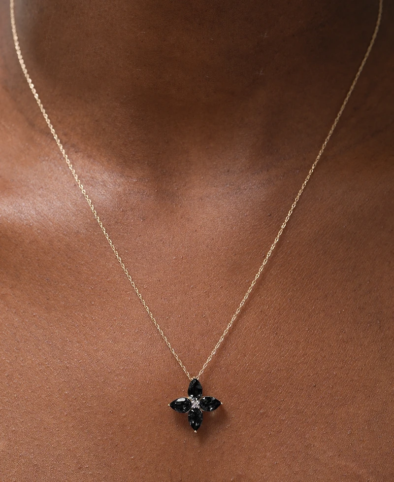 Onyx & Diamond Accent Quatrefoil 17" Pendant Necklace in 14k Gold