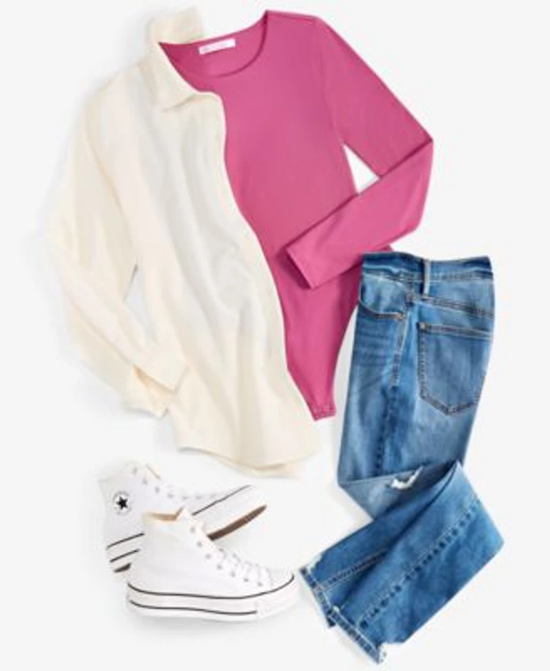 Ultra Flirt Juniors Corduroy Shacket Crave Fame Bodysuit Celebrity Pink Skinny Jeans