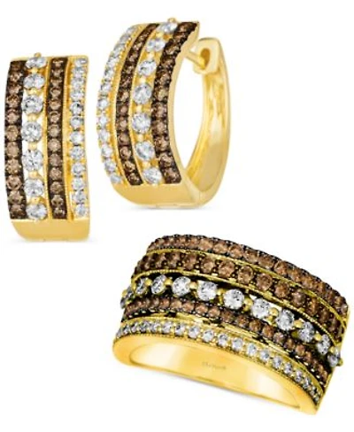Le Vian Chocolate Diamond Nude Diamond Multirow Statement Ring Small Hoop Earrings Collection In 14k Gold