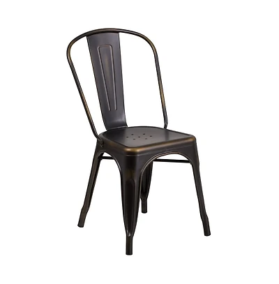 Banks Indoor/Outdoor Stacking Metal Dining Chair With Single Slat Back And Distressed Powder Coated Finish