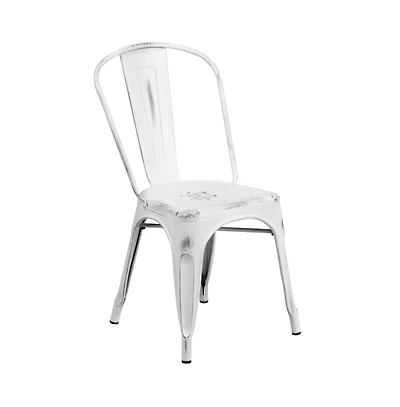 Banks Indoor/Outdoor Stacking Metal Dining Chair With Single Slat Back And Distressed Powder Coated Finish