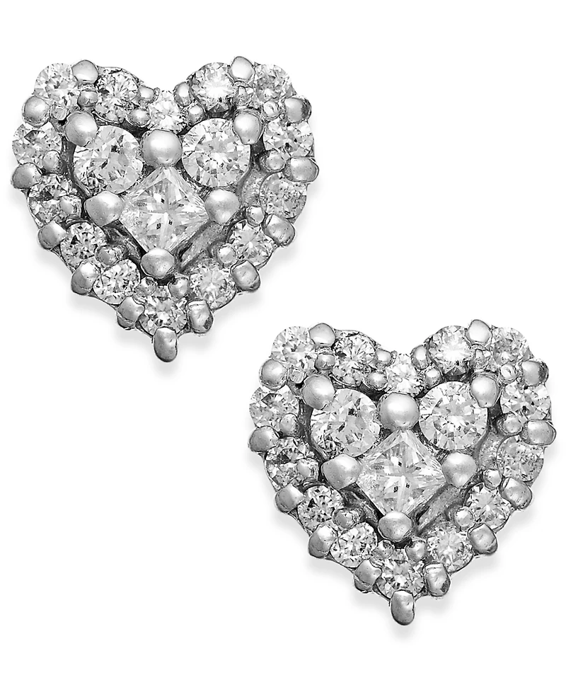 Effy Diamond Heart Stud Earrings (1/2 ct. t.w.) in 14k White Gold (Also available in Yellow Gold)