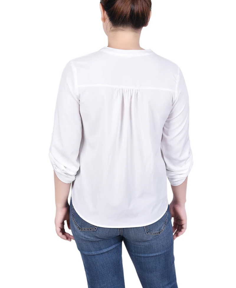 Ny Collection Petite Long Tab-Sleeve Blouse with Pockets