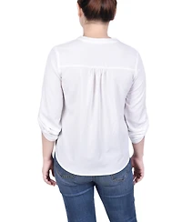 Ny Collection Petite Long Tab-Sleeve Blouse with Pockets