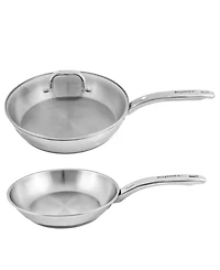 BergHOFF Belly Shape 3pc 18/10 Stainless Steel Fry Pan & Skillet Cookware Set with Glass Lid