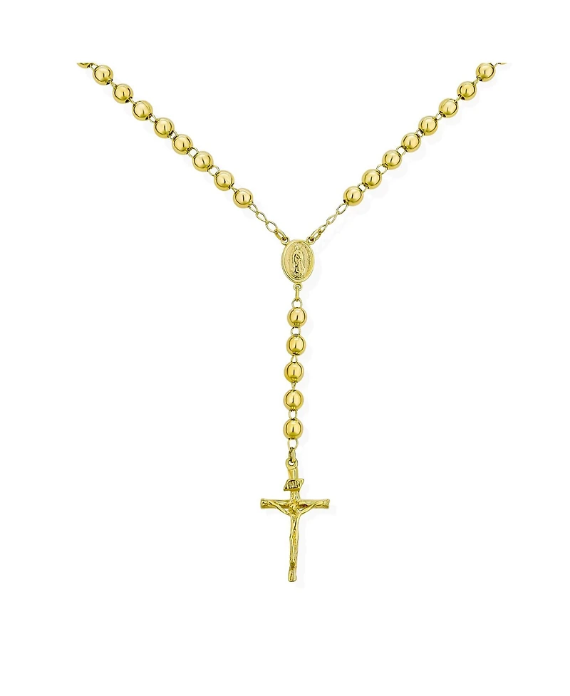 Bling Jewelry Prayer Rosario Crucifijo Ball Beads Catholic Virgin Mary Rosary Necklace 18K Gold Plated Brass
