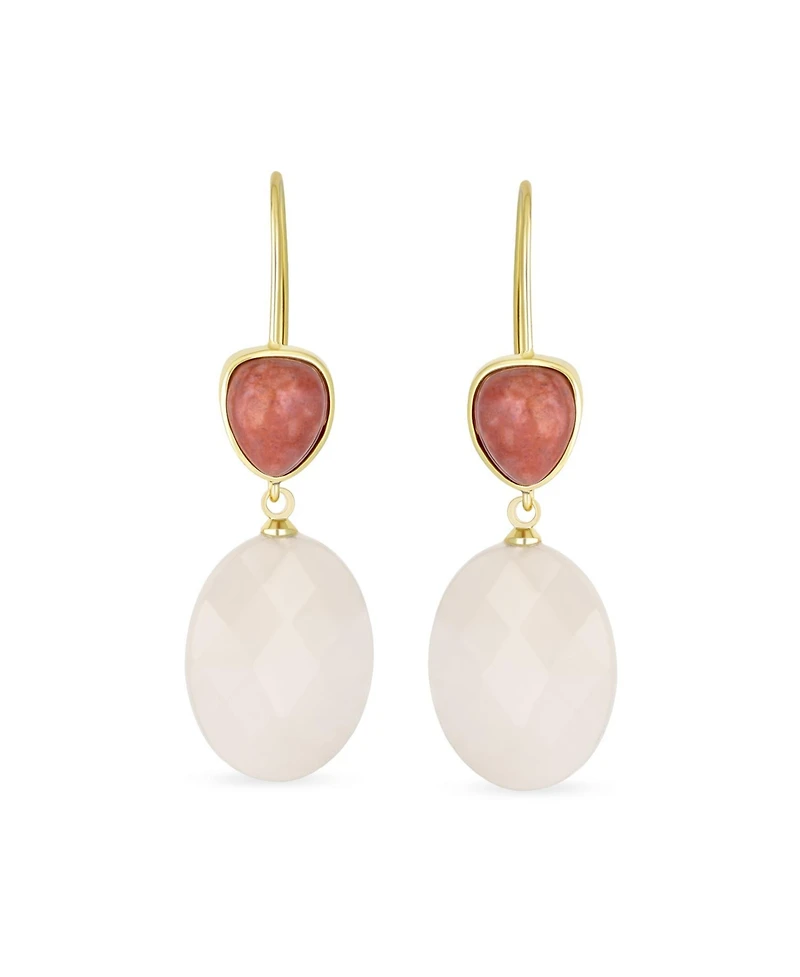 Bling Jewelry Elegant Teardrop Accent Natural Briolette Stone Faceted Oval Drop Earrings Yellow Gold Plated Fish Hook