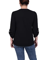 Ny Collection Petite Pin tuck Front Top with Chain Details