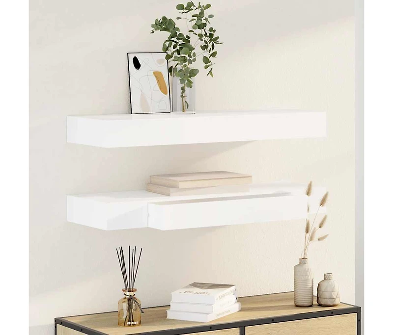 Floating Wall Shelves with Drawers 2 pcs White 31.5"
