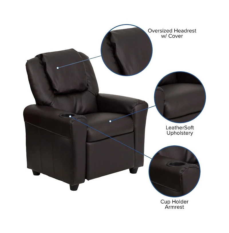 Contemporary Kids Recliner Chair With Cup Holder And Headrest