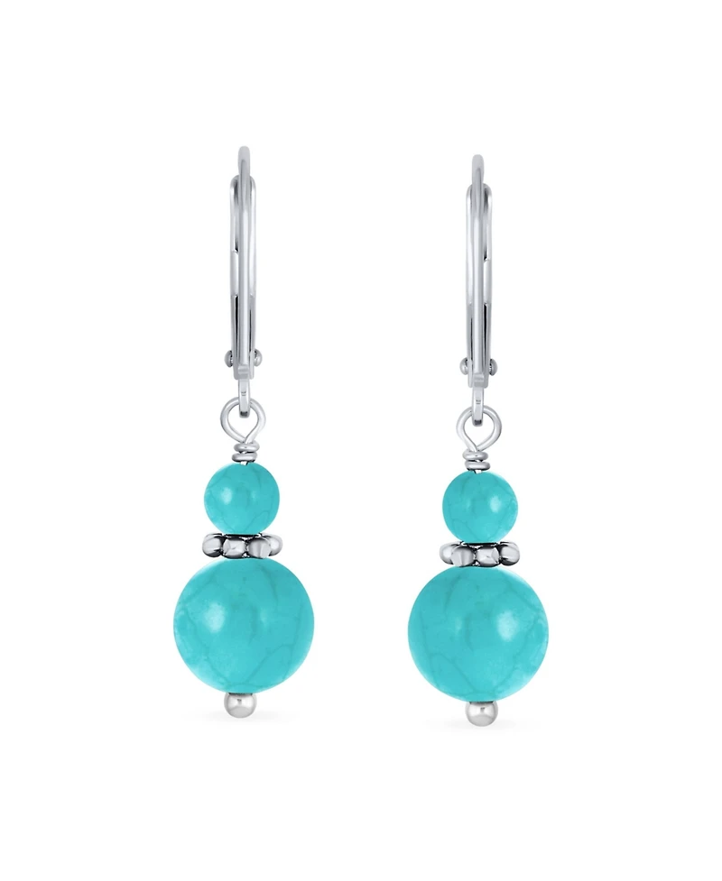 Bling Jewelry Natural Stones Boho Bali Milgrain Edged Beaded Rondel Separator Double Ball Round Drop Dangle Earrings Sterling Silver Lever back