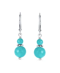 Bling Jewelry Natural Stones Boho Bali Milgrain Edged Beaded Rondel Separator Double Ball Round Drop Dangle Earrings Sterling Silver Lever back
