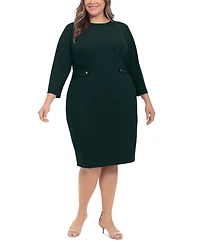 London Times Plus 3/4-Sleeve Tab-Waist Sheath Dress