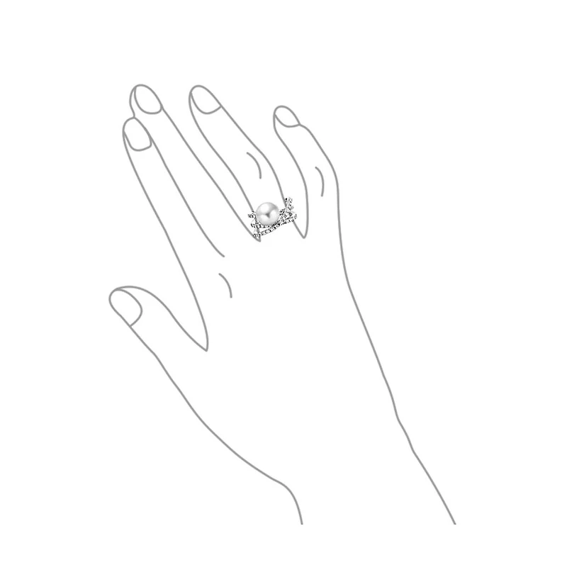 Bling Jewelry Geometric Criss Cross Pave Cz Solitaire White Simulated Pearl Fashion Statement Ring Silver Plated Brass