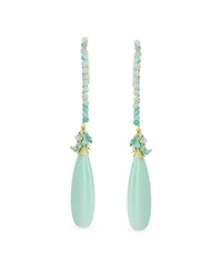Bling Jewelry Boho Wire Wrap Cluster Bead Accent Elongated Fish Hook Long Teardrop Chandelier Dangle Earrings Gold Plated