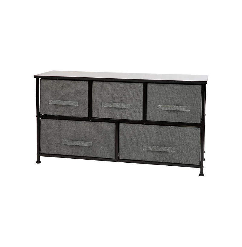 5 Drawer Storage Chest With Wood Top & Dark Fabric Pull Drawers