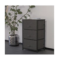 3 Drawer Vertical Storage Dresser With Wood Top & Fabric Pull Drawers