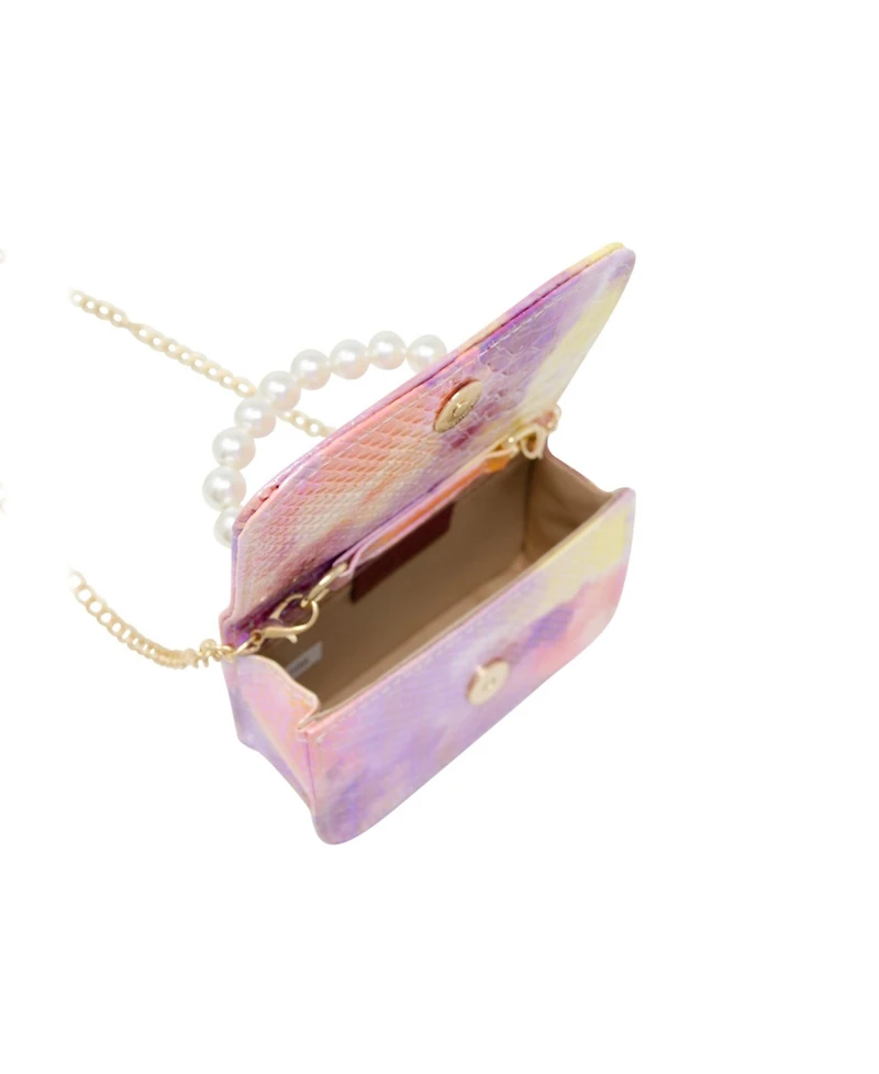 Tiny Treats Girls Purple Tie Dye Crocodile Pearl Handle Handbag