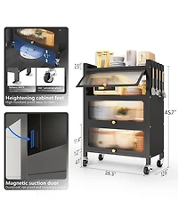 Mega Casa 3 Door Accent Cabinet, 4 Tier Kitchen Organizer Shelf, Black