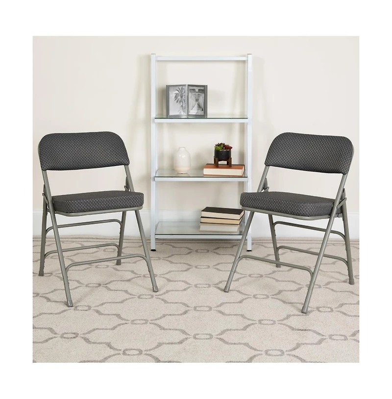 2 Pack Premium Curved Triple Braced & Hinged Fabric Upholstered Metal Folding Chair