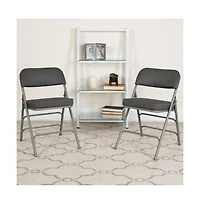 2 Pack Premium Curved Triple Braced & Hinged Fabric Upholstered Metal Folding Chair