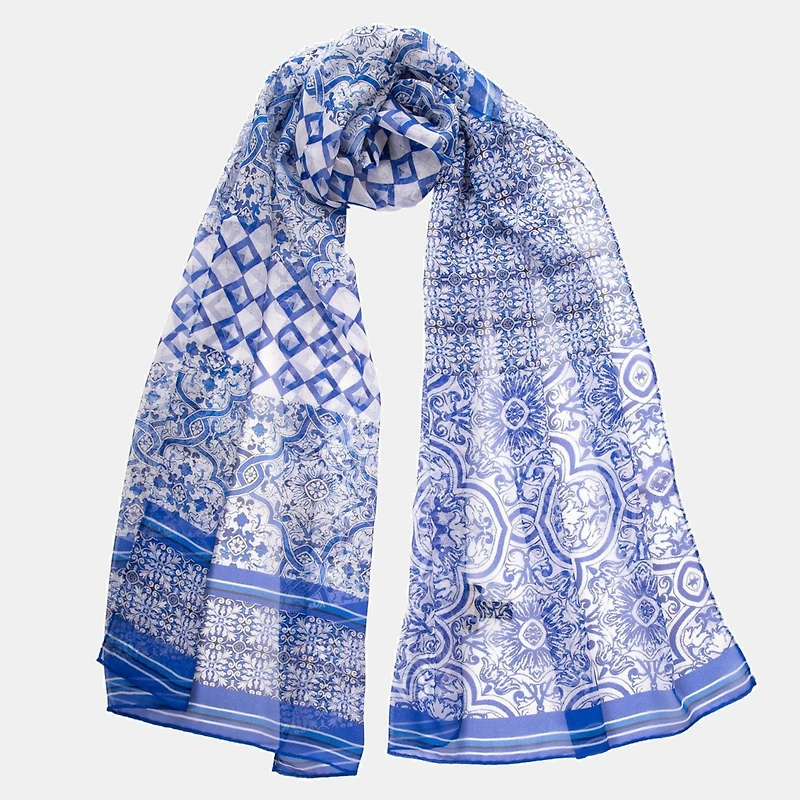 Miramar - Long Sheer Silk Scarf for Women - Blue