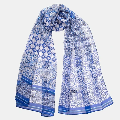 Miramar - Long Sheer Silk Scarf for Women - Blue
