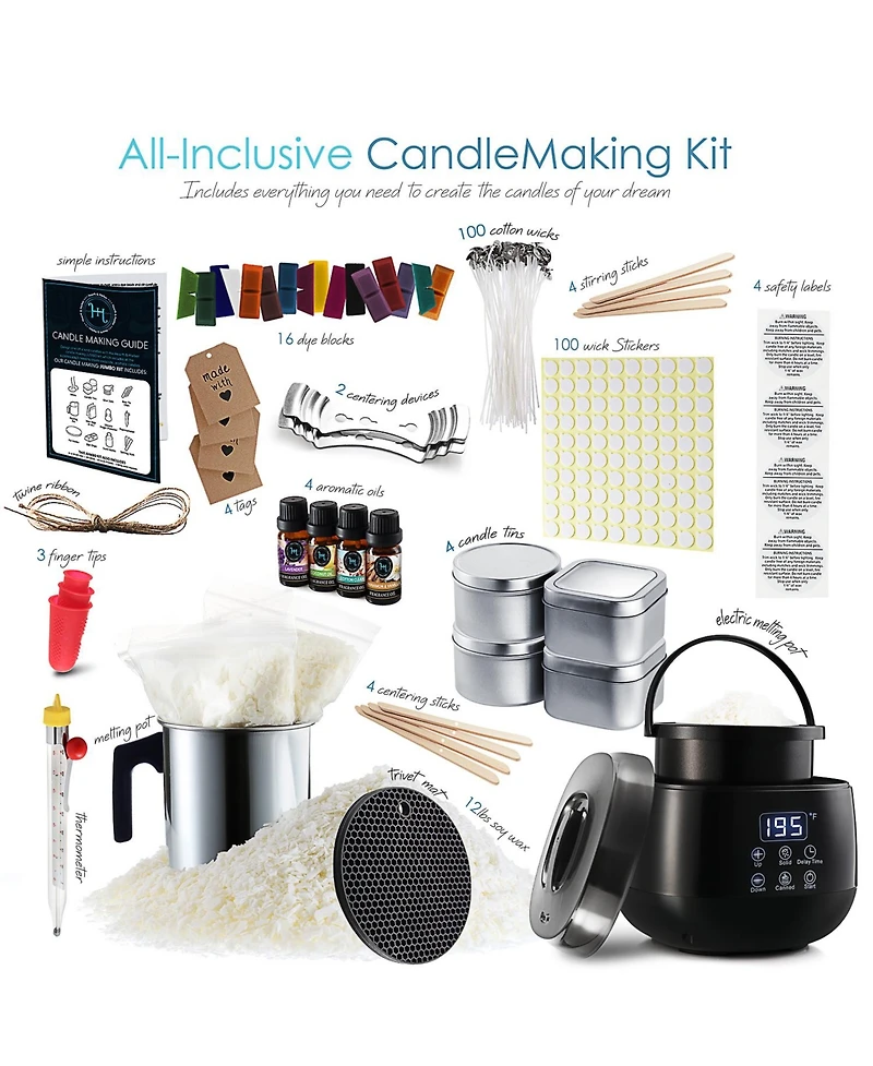 Hearth & Harbor Complete Diy Candle Making Kit for Adults & Kids - 12 Lb. Soy Wax & Electric Melting Pot