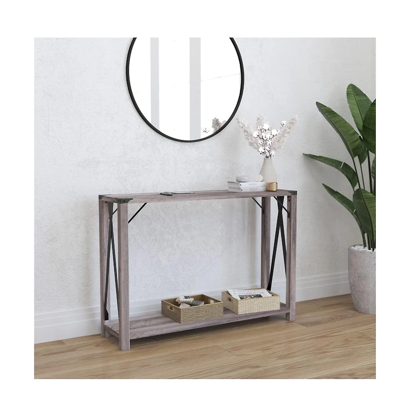 Merrick Lane Green River Modern Farmhouse Engineered Wood Sofa Table And Powder Coated Steel Accents