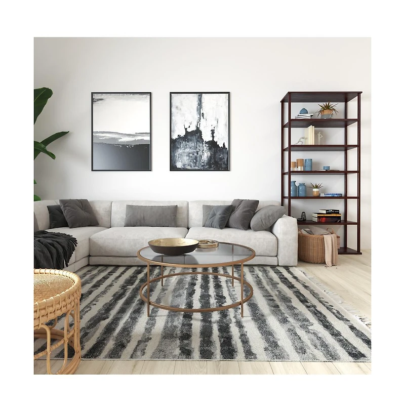 Newbury Glass Coffee Table With Round Matte Frame And Vertical Legs