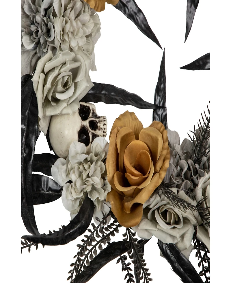 Skulls with Roses Halloween Wreath, 14" Unlit